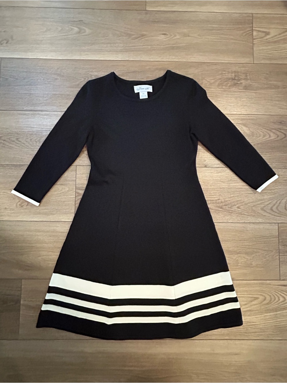 Jessica H Black & Cream Striped Knit Sweater Dress Petite Small
